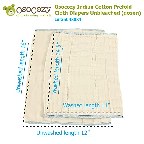 OsoCozy Unbleached Prefold Cloth Diapers Soft and Absorbent Baby