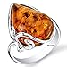 PEORA Genuine Baltic Amber Ring for Women 925 Sterling Silver, Large Teardrop Shape, Rich Cognac Color Size 6