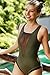 Joy&Bella Solid Color Deep V Neck One Piece Swimsuit Bikini Set Bathing Suit Beach Swimwear Monokini, Dark Green (L (US 12-14))
