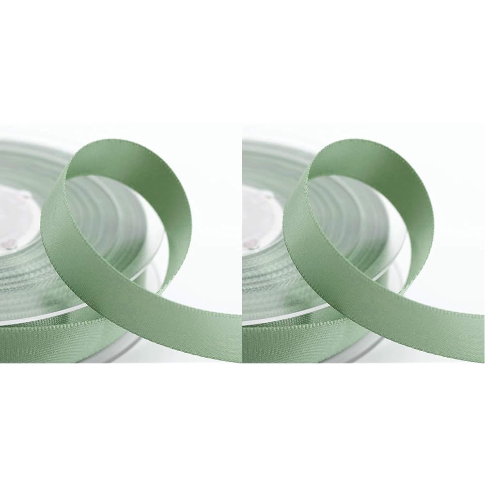 Italian Options Satin Ribbon, 10mm Wide x 25 Metre Roll, Sage Green (Pack of 2)