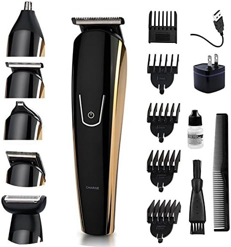 5 in 1 Mens Beard Trimmer Kit Rechargeable Body Mustache Trimmer Nose/Ear Hair Trimmer Grooming Trimmer Kit Body Grommer for Men Waterproof Cordless USB&Plug
