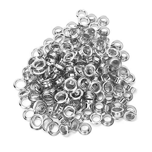 100Pcs Grommet Eyelets, 6mm Double Sided Brass Eyelets with Gaskets for Canvas Shoes, Clothing, Beads, Curtains, Fabric, Leather Bags(Silver)