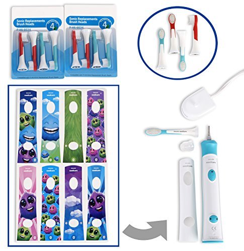 Philips Sonicare for Kids Rechargeable Electric Toothbrush HX6321/02 Bundle with Sonic Kids Replacement Toothbrush Heads HX6034 Pack of 3 Compatible with All Kids Sonicare Models - 4 Items Philips Sonicare for Kids Rechargeable Electric Toothbrush HX6321/02 Bundle with Sonic Kids Replacement Toothbrush Heads HX6034 Pack of 3 Compatible with All Kids Sonicare Models - 4 Items