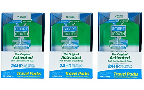 SmartMouth Mouthwash-resepaket för 24 timmar garanterat färsk andedräkt, 3 lådor, 10 paket vardera