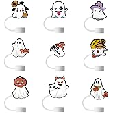 9pcs Halloween Straw Cover Ghost Straw Topper 8mm Drinking Straw Caps Cute Silicone Ghost Straws Tip Lids Funny Tumbler Accessories For Halloween Party Decoration