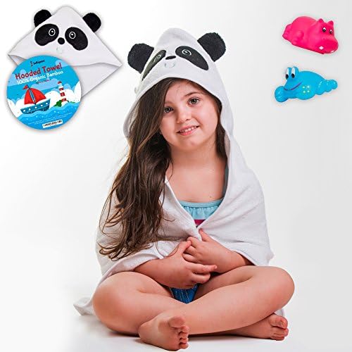 Baby Hooded Towel by Jaffaport | Super Soft | Organic Bamboo Cotton | Hypoallergenic and Antibacterial | Keeps Your Newborn, Infant, and Toddler Warmly Wrapped | Panda Design | 30" x 30"