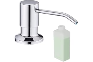 ALWANTA Built in Soap Dispenser for Kitchen Sink, Chrome Stainless Steel Countertop Pump Head (Plastic Built-in), Dish Soap Hand Lotion Dispenser with Refillable 17OZ Bottle (Chrome)
