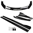 Evargc Universal 69" - 73" Adjustable Car Front Bumper Lip Splitter Chin Spoiler Body Kit + 86.6" Side Skirt Extension Rocker Panel + Rear Bumper Lip Diffuser Compatible for Most Vehicle