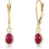 Gem Stone King 14K Yellow Gold Gemstone Birthstone Leverback Dangle Earrings for Women | Oval 6X4MM | Gold Jewelry for Her Mom Wife