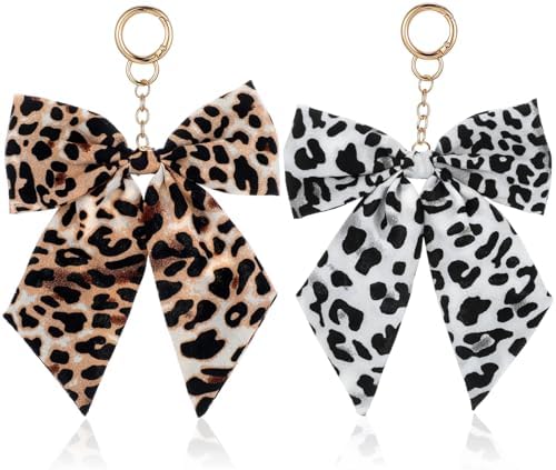 7 Pcs Tote Bag Charm Set Leopard Bow Pearl Pom Pom Keychain Accessories Brown Bow & Leopard Accessory Set – Sweet Haven main image 4