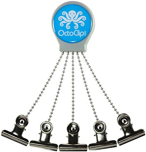 OctoClip Refrigerator Magnet – Fridge Organizer Locker Magnet Grey with Silver Clips, 1 Pack