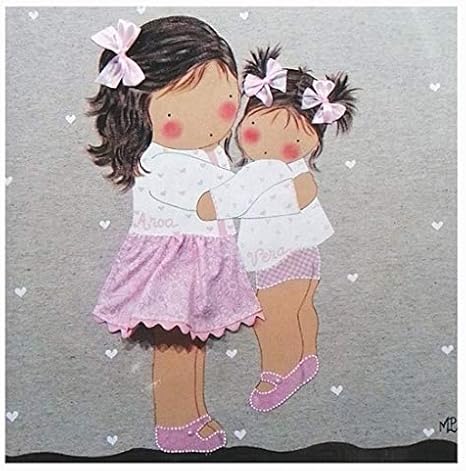 Cuadro Infantil Artesanal Personalizado Con Nombre Hermanos Abrazados 30x30cm Amazon Es Bebe