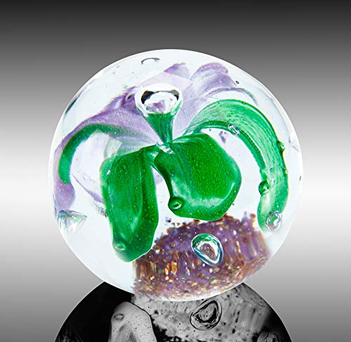 The Paragon Handmade Flower Paperweight Glass Office Decor, Flower Themed Collectible, 2½ (Purple & Green) - Thumbnail 6