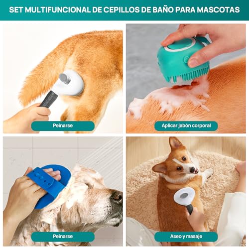 3PCS Cepillos de Baño Para Perros y Gatos,Cepillo de Champú Para Mascotas, Cepillo de Baño Para Gatos, Cepillo de Baño Para Perros, Adecuado Para Perros y Gatos de Pelo Largo y Corto