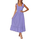 ZESICA Women's 2026 Summer Boho Spaghetti Strap Square Neck Solid Color Ruffle A Line Beach Long Maxi Dress