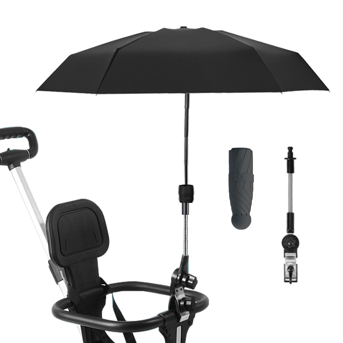 Nakazawa Baby Pram Parasol Umbrella for UV Sun Protection Handle Included - Pram Umbrella,Adjustable steering,Compact and light-black