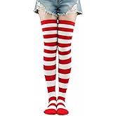 HinyBoeh Womens-High-Socks Striped-Over-Knee-Stockings - Stretchy Sock for Daily Wear Cosplay Christmas Halloween Dress up