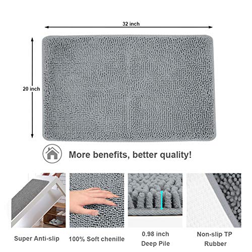 Secura Housewares Soft Microfiber Bathroom Rugs, 20 x 32 Inches Non Slip Bath Mat for Door, Bathroom & Kitchen - Water Absorbent, Machine Washable (Gray)
