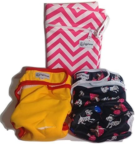doggie derriere Diapers For Female And Male Dogs Washable Microfiber Covers 2 Pack Plus 1 Large Designer Print Wet Dry Bag (pink checkers, small)