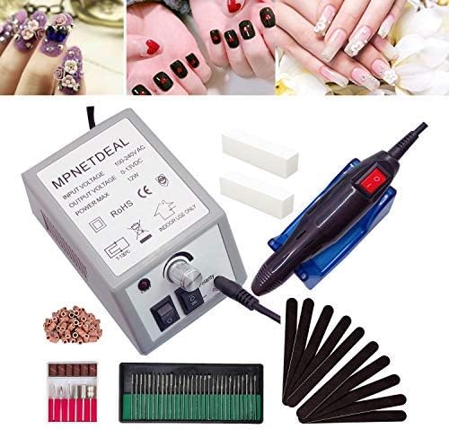 Electric Nail Drill Machine Grinder Polisher Kit Nail File Clippers for Acrylics Nails Manicure Pedicure Professional Set for Glazing Gel Nail, Nail Salon with Sanding Bands by MPNETDEAL (Gray)