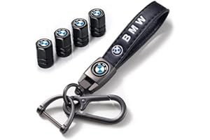 INTERTEST Combo of Car Tire Valve Caps+Car Key Chain for BMW X1 X3 X7 X5 X6 1 3 5 6 Series Z4 7 M Series, 4pcs Car Tire Dust Caps&Car Keychain Keyring Set, Car Key Chain Replacement