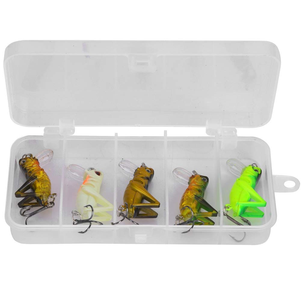 Pack of 5Pcs Cricket Grasshopper Lure Bait,Bionic Hard Bait Simulation Insect Fishing Lure Set with Sharp Treple Hook