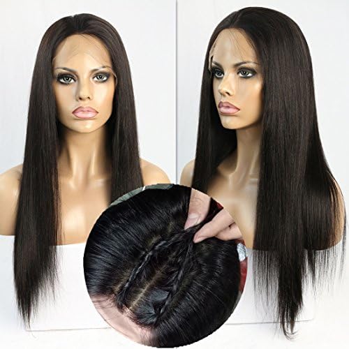 WOB Hair Silk Straight Silk Top 4"X5" Gluelss Lace Front Wig For African Americans 100 Human Hair Full Wigs 130 Density Medium Brown Lace 20inch 1B#