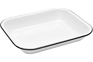 CROW CANYON HOME Enamelware Small Open Roaster, 11.5 x 9.25 inches, Vintage White/Black (Single)