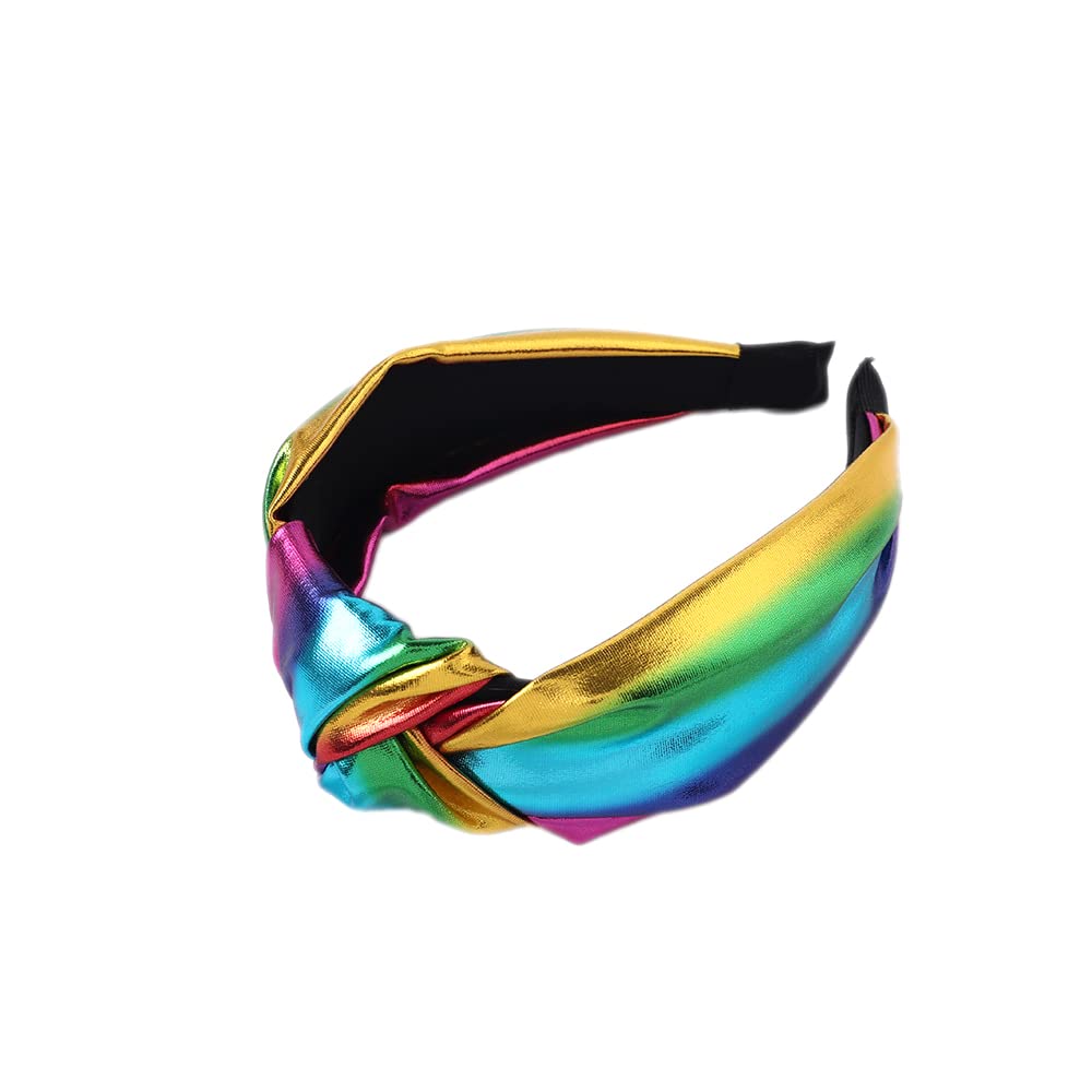 Women's Headband, Luminous PU Headband, European and American Plain Face Wash Headband, Wide Retro Headband, Headband, Girls Ladies for Make-up, Dating, Yoga, Holiday, Rainbow