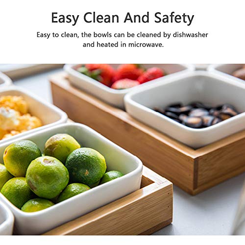 HaloVa Serving Tray, Removable Ceramic Compartment Bowls with Bamboo Tray, Snack Tray, Appetizer Tray, Fruit Tray, and Multifunctional, 4 Grids