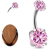 JESMODA 1PC G23 Titanium Belly Button Rings 14G 1.6MM Round Cubic Zirconia Belly Rings 6 Sizes of Length to Choose Navel Barbell Belly Piercing Jewelry for Women