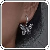 Andelaisi Boho Butterfly Hoop Earrings Vintage 3D Butterfly Earrings Silver Butterfly Huggie Earrings Personalized Butterfly Dangle Earrings Jewelry for Women
