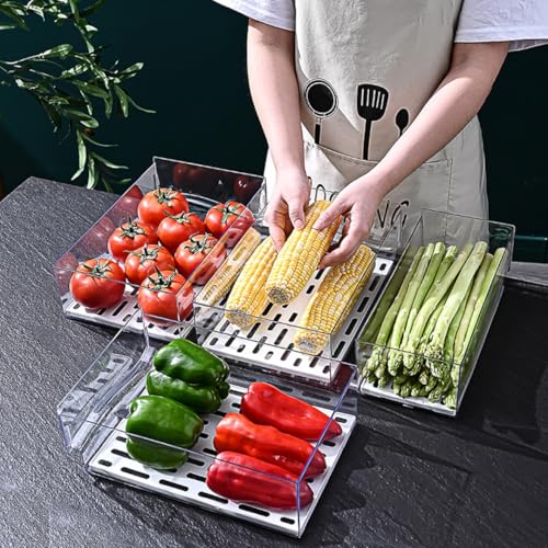 Clear Stackable Fridge Organizers & Storage XVersion 2PCS Large Fridge Storage Containers with Draining Tray - Organizer Boxes for Vegetables & Fruits (V2)