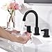 Phiestina Three-Hole Low-Arch Two-Handle Widespread Bathroom Faucets with Valve And Metal Pop-Up Drain Assembly,Matte Black,WF15-1-MB