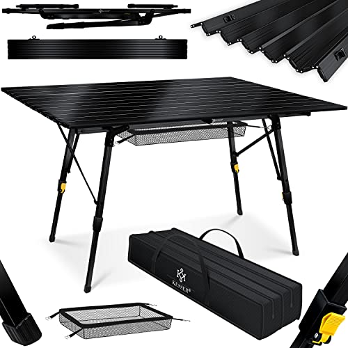 KESSER® Campingtisch faltbar Klapptisch mit Aluminiumrahmen Aufrollbare Tischplatte Falttisch klappbar Höhenverstellung 120x70cm - bis 100kg inkl. Tra