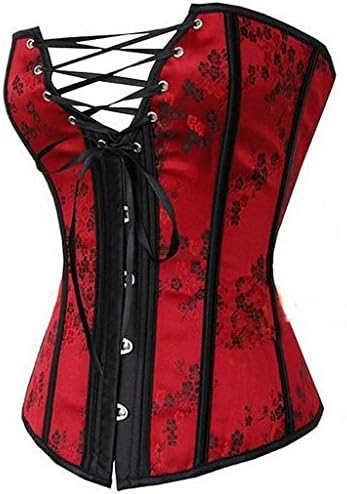 BADI NA Women's Overbust Boned Corset Waist Cincher Bustier Body Shaper Red Floral