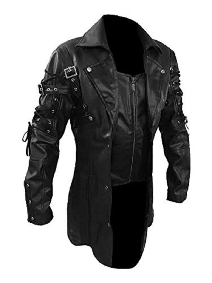 steampunk mens gothic trench coat leather jacket