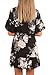 HOTAPEI Womens Casual Summer Black Floral Printed Ruffle Hem Short Sleeve Boho Mini Short Chiffon Dresses for Juniors Large