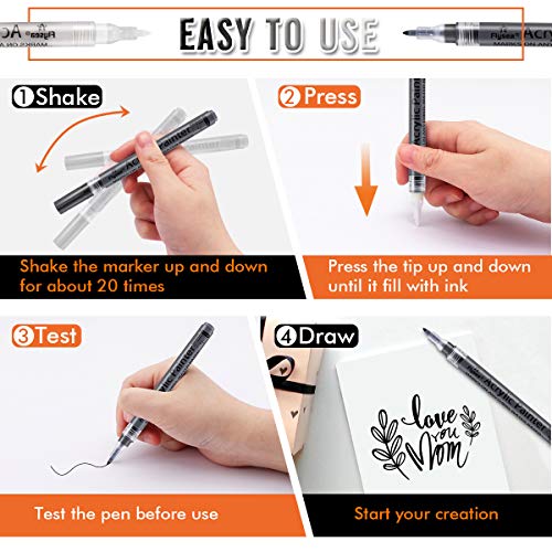 Bamoer Black Paint Pens, White Acrylic Pen for Rock, Ceramic, Stone, Wood, Glass, Set of 6 Paint