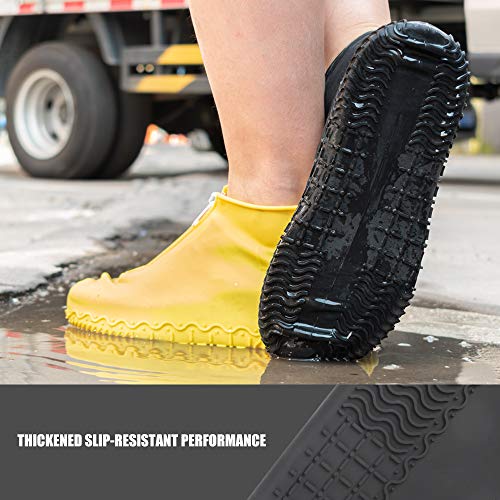CHUHUAYUAN Waterproof Silicone Shoe Covers, Reusable Foldable Not-Slip Rain Shoe Covers with Zipper,Shoe Protectors Overshoes Rain Galoshes for Kids,Men and Women(1 Pair) (Black, L) - Thumbnail 3