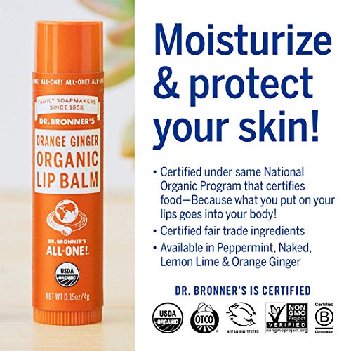 Dr. Bronner's Organic Lip Balm Variety Peppermint, Orange Ginger