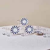 Karaca Bursa 12‑Piece Turkish Tea Glass & Saucer Set 132 ml – Navy Blue Glass Set for 6 People