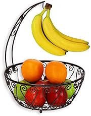 SimpleHouseware Fruit Basket Bowl with Banana Tree Hanger, Bronze