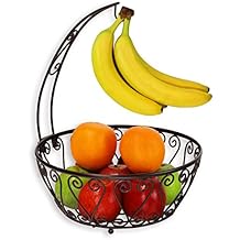SimpleHouseware Fruit Basket Bowl with Banana Tree Hanger, Bronze