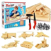 FlyKits DIY Deluxe Foam Wood Kids STEM Toys Carpentry Construction Engineering Tool Workshop Kit with 6 Project Ideas (Multicolor)