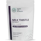 SIERRA LIFE SCIENCES Milk Thistle Extract Powder Bulk (100g, 333 Servings) | 80% Silymarin Milk Thistle Extract Bulk Powder | Liver Support, Liver Detox &amp; Antioxidant Supplement | Vegan, Non-GMO