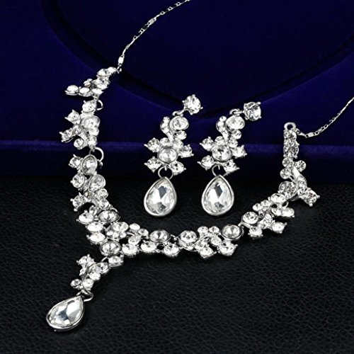 Keliay Alloy Rhinestone Pearl Necklace Earrings pendants Set Wedding Jewelry Gift Best for Gift (White)