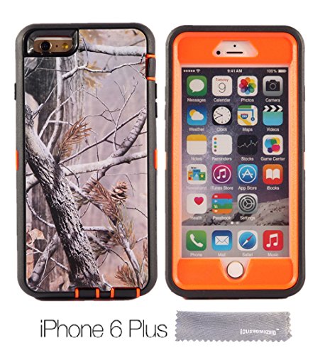 iCustomized (TM) Orange and Black Rugged Heavy Duty Hard Dual Layer Weather and Water Resistant Case with Camouflage Woods Design for the Apple iPhone 6+ Plus - 5.5