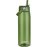 OLDLEY 32 oz Water Bottle with Straw, Leakproof Sports Water Bottle with Carry Strap, BPA-Free Large Water Bottles for Home,Travel, School, Outdoors, Gym, Tritan, Olive Green
