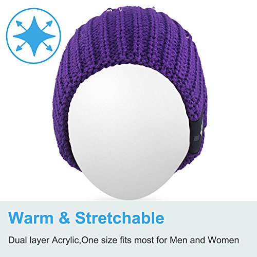 Mydeal LED String Light Up Beanie Hat Knit Cap with Copper Wire Colorful Lights 4 feet 18 LEDs for Men Women Indoor and Outdoor, Festival, Holiday, Celebration, Parties, Bar, Christmas Gifts - Purple